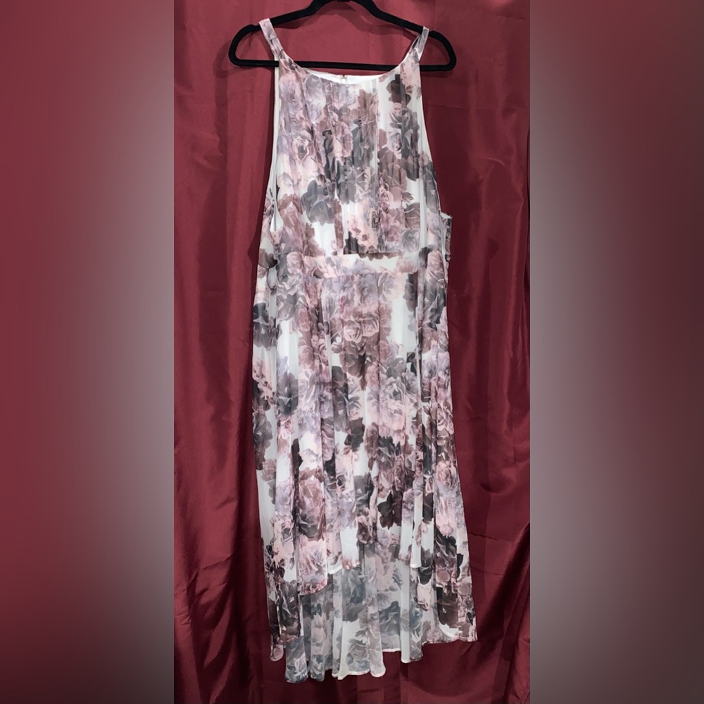 Torrid Dusty Rose Floral Dress, Hi-Lo cut.